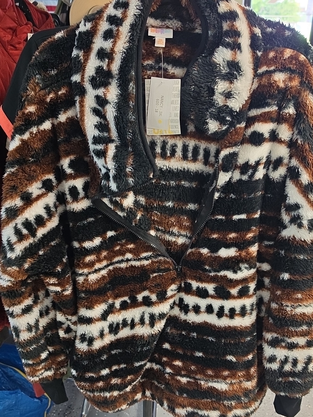 LuLaRoe Plush Patterned Teddy Jacket - Brown Black White